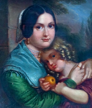Georg Wilhelm Wanderer, Bildnis einer Mutter mit Kind, Biedermeier