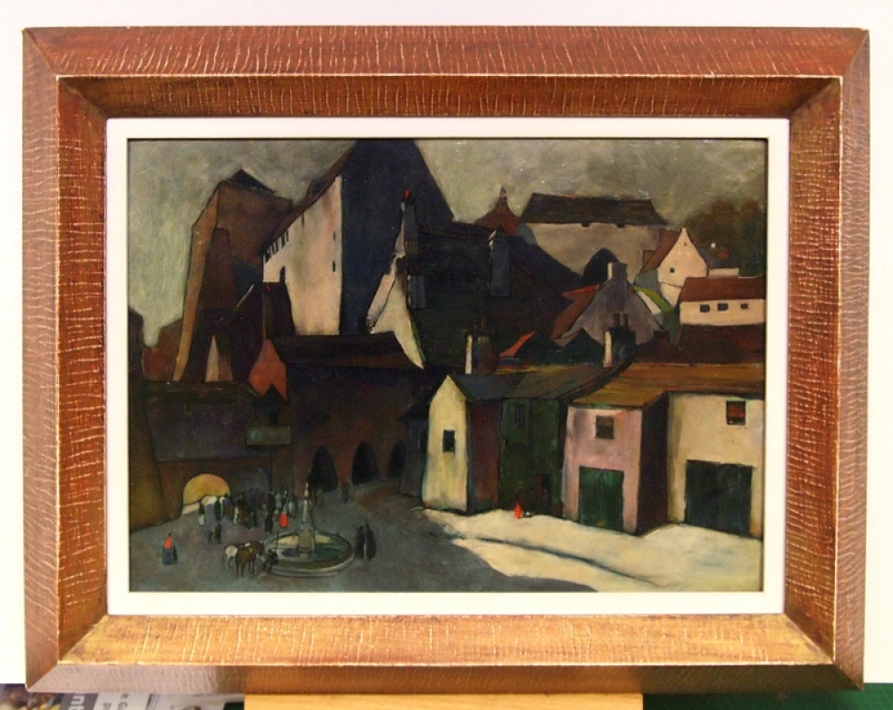 Karl Schiestl, Stadtansicht mit Burg und Brunnenanlage