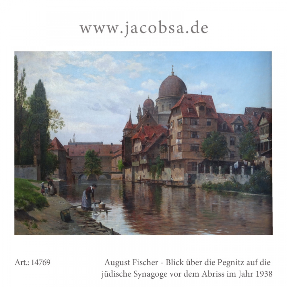 August Fischer, Blick über die Pegnitz auf die Synagoge in Nürnberg