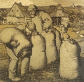 Schiestl Rudolf, Bauern transportieren die Getreidesäcke