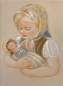 Preview: Elisabeth Thalmann, Mädchen mit Puppe, Original Aquarell als Vorlage zur beiliegenden Postkarte