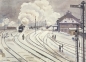 Preview: Karl Seubert, Bahnhof im Winter mit Soldaten