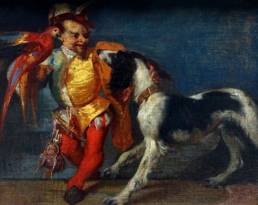 Anselm Feuerbach (attributed), Court Jester with Dog and Parrot