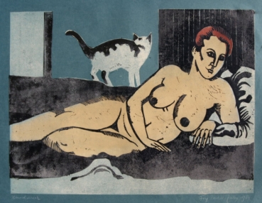 Frydl Prechtl-Zuleeg, Female Nude Portrait with Cat