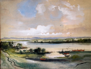 Heidingsfeld, Fritz (1907-1972), Flusslandschaft mit Booten