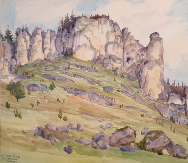 Peter Bina, Landschaft mit Felsgruppe bei Arnsberg