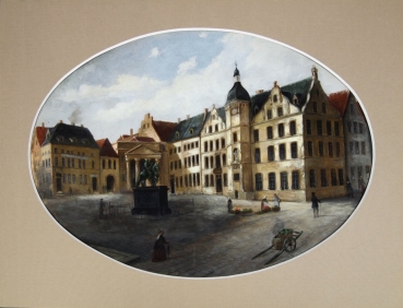 Düsseldorfer Marktplatz um 1850, Georg Saal/Jakob Buhl, Jan Wellem