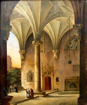 Friedrich Eibner (attributed), Monastery Vestibule with Nun and Monk