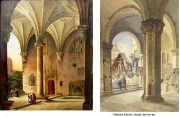 Freidrich Eibner (zugeschrieben), Klostervorhalle mit Nonne und Mönch