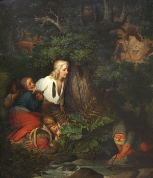 Carl Gehrts, Kinder im Wald beobachten einen Zwerg