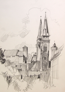 Peter Leonhardt, Sebalduskirche mit Burg im Hintergrund