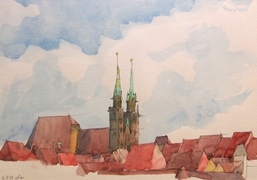 Peter Leonhardt, Dächer der Nürnberger Altstadt mit Türmen der Sebalduskirche