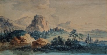 Aquarell von (Carl?) Rottmann, Berglandschaft mit Ruine