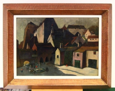 Preview: Karl Schiestl, Stadtansicht mit Burg und Brunnenanlage