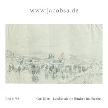 Carl Ebert, landscape with cattle in the riverbed