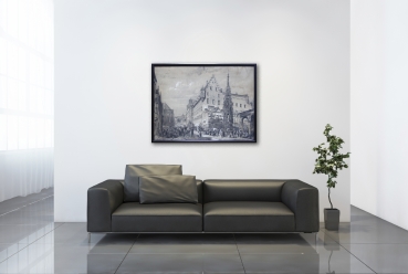 Cornelis Springer, The Beautiful Fountain with a view of Nuremberg Town Hall