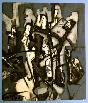 Erwin Shoultz-Carrnoff, Abstrakt (dunkle Farben mit weiß)