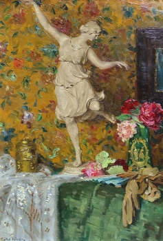 Robert Völcker, Stillleben mit Skulptur einer Tänzerin und Blumen