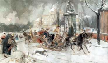 Friedrich Emil Klein, Courtly company on winter sleigh ride in front of the Residenzschloss Ludwigsburg