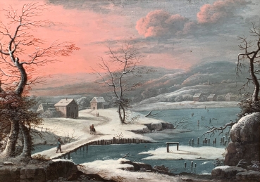 Georg Christoph G. von Bemmel, Winterlandschaft, Flusslandschaft (Kochelsee?) mit Personenstaffage