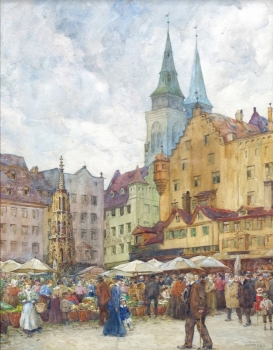 Carl Dotzler, Nuremberg main market with the beautiful fountain