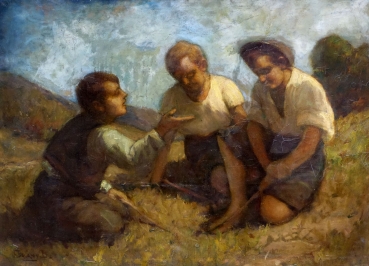 Béla Csalány, Ungarn, Drei Junge Männer im Gras