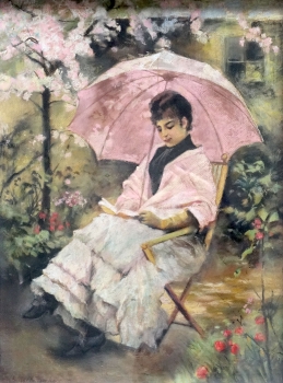 Gaston La Touche, reading girl in the garden