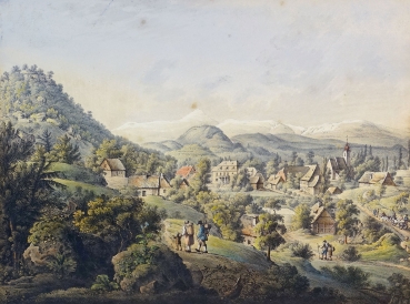 Unsigniert, Voralpenlandschaft mit Blick auf ein Dorf