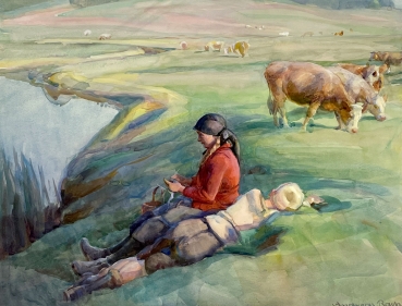 Andreas Bach, Farmer by the water with cows