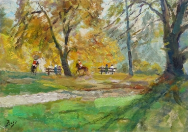 Illegible sign. (Impressionist), Rider in the park