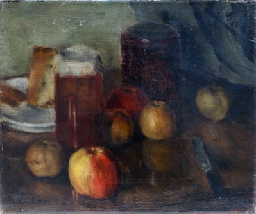 Rudolf Hinderer, Tischstillleben mit Bier und Obst