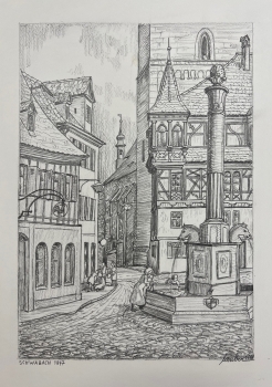 Laaber, Altstadtgasse mit Brunnen in Schwabach 1947