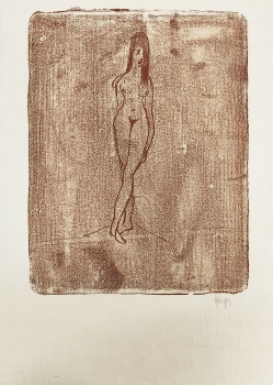 Tugomir Huberger, Red Female Nude Lithograph