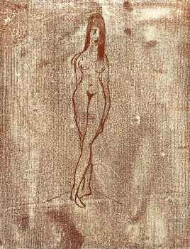 Tugomir Huberger, Red Female Nude Lithograph
