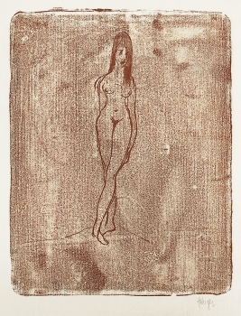 Tugomir Huberger, Red Female Nude Lithograph