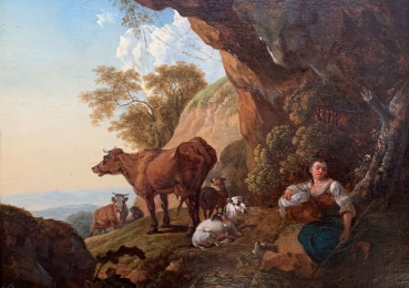 Nicolaes Berchem (Attributed), Shepherdess With Her Animals In Front Of Cave