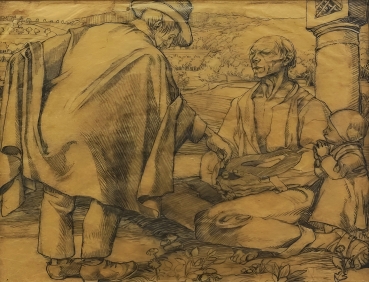 Schiestl Rudolf, Beggar at the Marterln receives donation