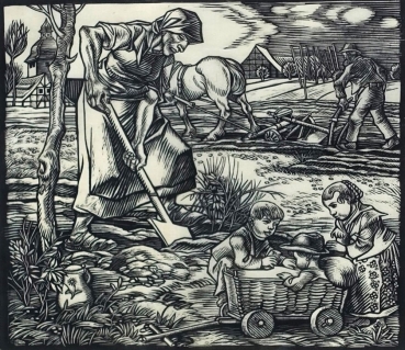 Schiestl Rudolf, farming family working in the fields with children playing