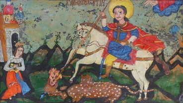 Hinterglasgemälde - St. George der Drachentöter