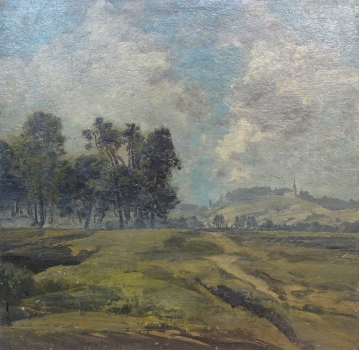 Max Hartwig, Landschaft mit kleiner Kapelle auf einem Hügel