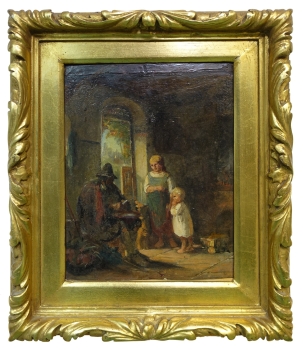 Unknown artist, woodcarver with two children