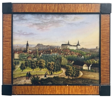 Preview: Gotha Stadtansicht, kleines Ölgemälde auf Porzellan