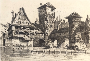 Eduard Schotte, Weinstadel mit Wasserturm und Henkersteg Nürnberg