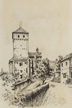 Eduard Schotte, Nürnberg, Vorhof der Burg mit Heidenturm