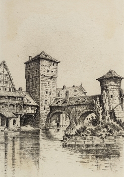 Eduard Schotte, Nürnberg, Weinstadel mit Wasserturm und Henkersteg