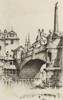 Eduard Schotte, Nürnberg, Karlsbrücke mit Holz Toilette