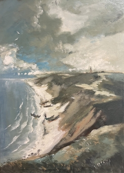 Fritz Heidingsfeld (1907-1972), Küstenlandschaft mit Fischerbooten und Leuchtturm