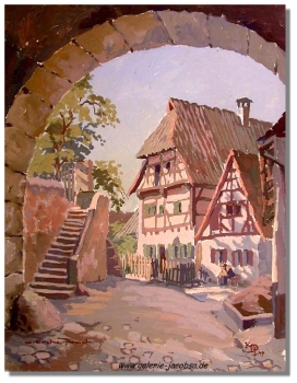 Kurt Mayer-Pfalz (1911-after 2002), view through archway in Windischeschenbach (Oberpfalz)