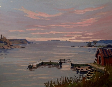 Kurt Mayer-Pfalz, Seelandschaft im Abendrot