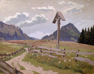 Kurt Mayer-Pfalz, Wanderweg in Maderhalm mit Kreuz